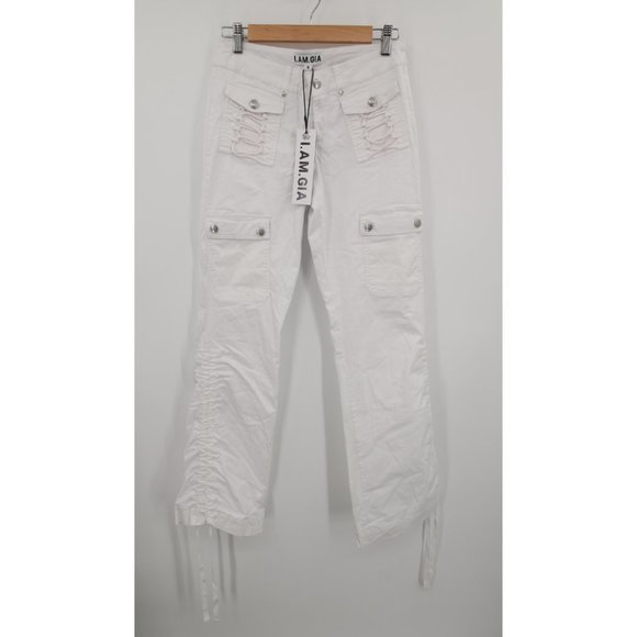 I.AM.GIA Pants - I am Gia Jodi Cargo Pant Off-White Lace-Up Ruched Tie Pockets Size Small NWT